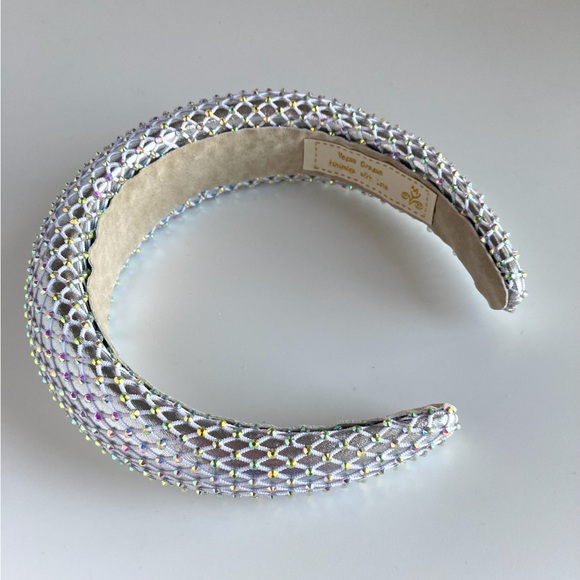 Padded 1.5” Headband with Rhinestone-Adorned Mesh Overlay/Silver Base Handmade - Picture 8 of 10